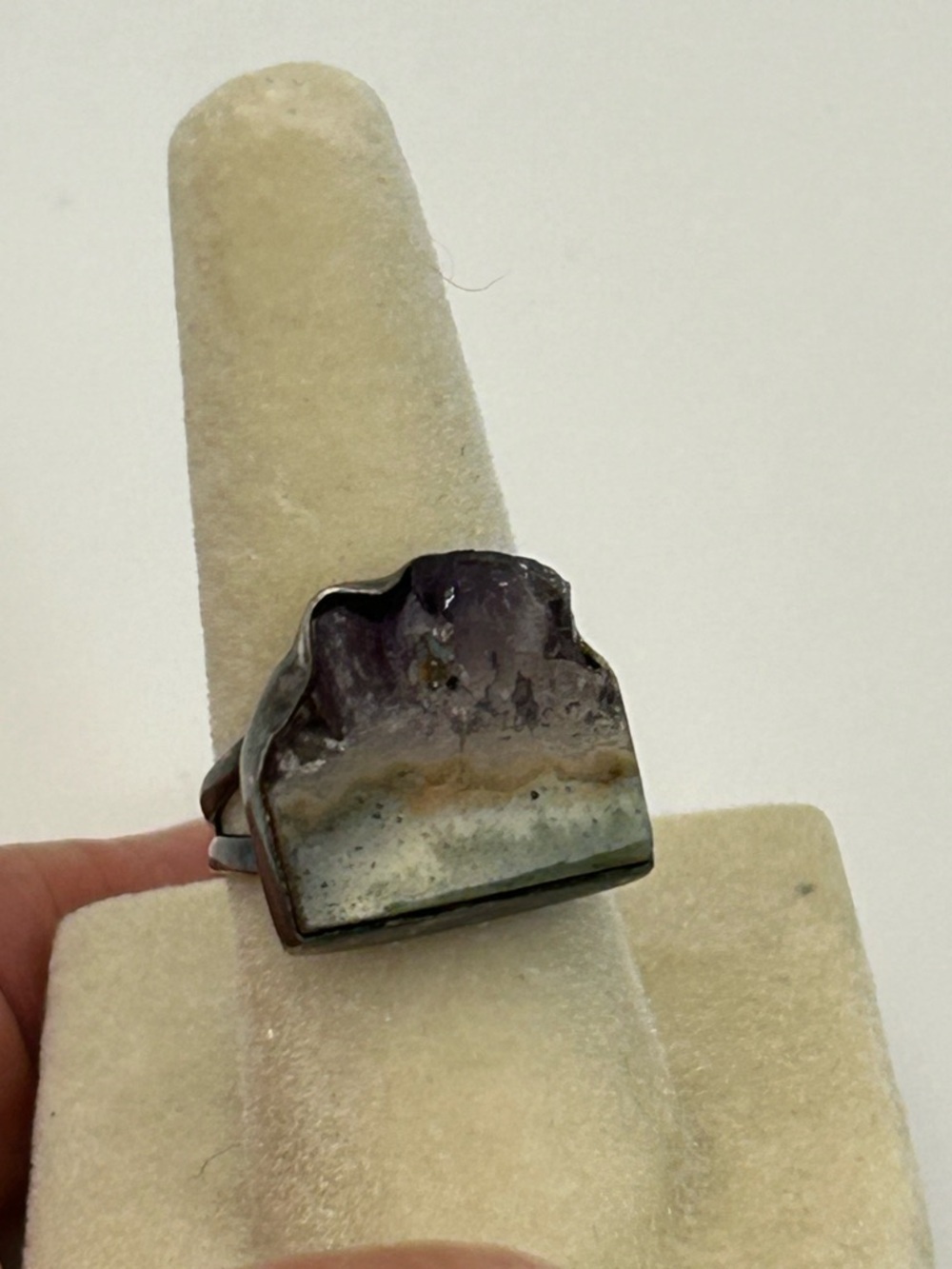 Sterling Silver Agate Statement Ring Size 5 Purple Green Brown Stamped 925